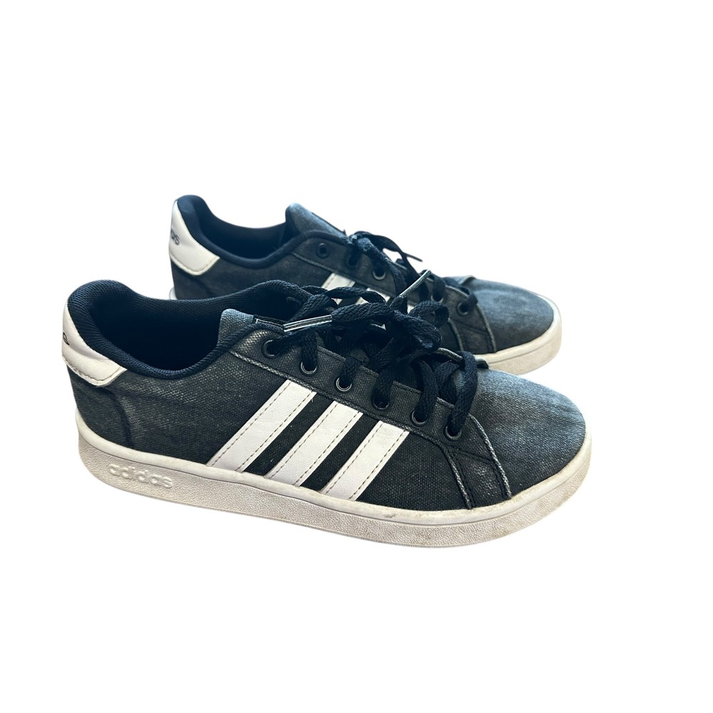 Adidas Grand Court 2.0 Shoes Black White Denim Style Kids Size 2.5 Sneakers
